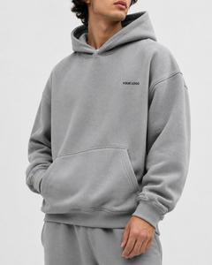 Sudadera con Capucha Extra Grande para Hombre, Gris Sólido, 100% Algodón, Felpa Francesa, Informal, con Bolsillo Delantero, Corte Regular, ODM - Product Image 3