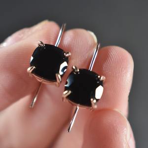 Boucles d'oreilles pendantes en onyx noir naturel, plaquées or rose, argent et or, avec pierres précieuses, bijoux élégants pour femmes, style fête - Product Image 3