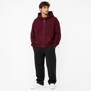 Sudadera con capucha personalizada de algodón grueso de 400 g/m² con cremallera, unisex, oversize, lisa, de forro polar, estilo streetwear, con cremallera. - Product Image 4