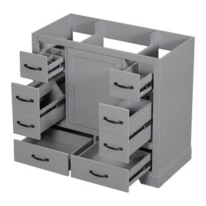 Mobile Bagno Multifunzionale da 36 Pollici con Lavabo, Sei Cassetti e Ripiano Regolabile, Solo Base Grigia - Product Image 1