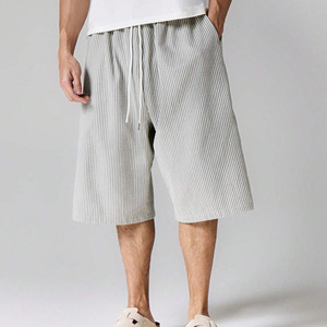 Pantalones Cortos Bermuda de Algodón a Rayas para Hombre, de Calidad Premium, con Cordón en la Cintura, Ajuste Holgado Informal, Cintura Media, Bolsillos, Tejido Transpirable - Product Image 3