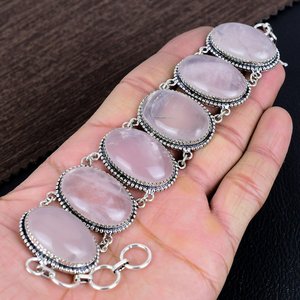 <b>Rose</b> Quartz Gemstone Bracelet 925 Sterling Silver Boho Jewelry Handmade Crystal Bracelet Unique Spiritual Gift For Women - Product Image 1