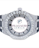 Pragalbh Jewels Vollständig mit Diamanten besetzte Luxusuhr Quarzwerk Silikonarmband Miami Cuban Link Moissanit Silber Herrenuhr