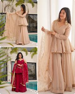 Traje Tradicional de Mujer Vintage, TOP, PANTALÓN, DUPATTA, TABBY, ORGANZA, MUKAISH, de Secado Rápido, para Graduación, Fiesta en la Playa, Todas las Temporadas - Product Image 6