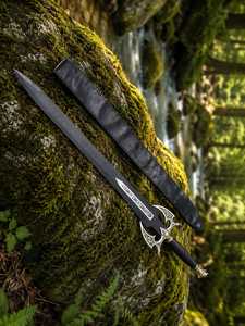 Réplique de sabre fantaisie artisanal avec poignée ornée en argent et or, lame noire à pointe de lance, couteau de collection à l'effigie d'un design historique - Product Image 4
