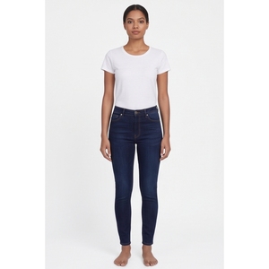 High Waist <b>Skinny</b> Dark Wash Denim Jeans Women Full Length Solid Color Casual Style Breathable Cotton Fabric - Product Image 2