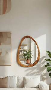 Irregular Wooden Wall Mirror Minimalist Design Decorative <b>Framed</b> Mirror for Home Interior - Product Image 2