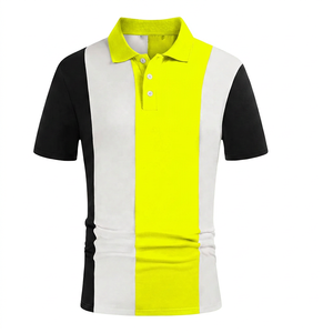Polo pour homme à blocs de couleur, manches courtes, tricoté, décontracté, coupe classique, noir, blanc, marron - Product Image 4