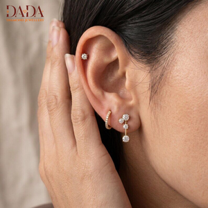 Gold Round <b>Diamond</b> Long Bar <b>Dangle</b> <b>Earrings</b> Minimalist Women's Jewelry every day wear - Product Image 6