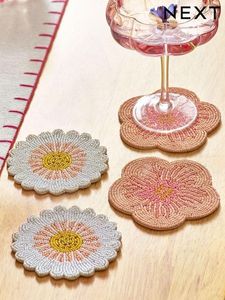 Orange Slice <b>Beaded</b> <b>Coaster</b> Set Round Fabric Bohemian Design - Product Image 3