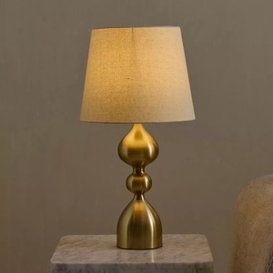 Lampe de table en laiton avec abat-jour en tissu blanc, design moderne, écologique, fabriquée à la main, ampoule halogène AC E27/E14, éclairage décoratif pour la maison - Product Image 4