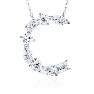 ZAWO HOUSE Letter Heart Freshwater Moissanite Pendant Link Chain <b>Necklace</b> VVS1 925 <b>Silver</b> Hip Hop Style Party Gift - Product Image 5