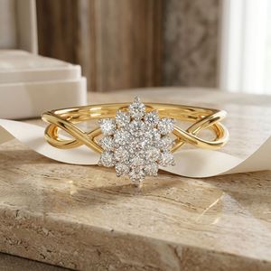 Yellow Gold Floral Cluster Lab Grown <b>Diamond</b> Infinity <b>Ring</b> - Product Image 4