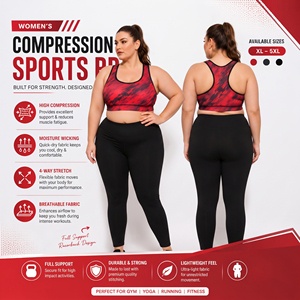 Soutien-gorge de sport grande taille à compression élevée pour femme, imprimé, dos nageur, coupe courte, pour yoga et fitness, soutien-gorge de compression pour femme, col rond, ajusté - Product Image 1