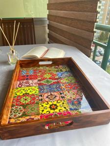 ถาดไม้เคลือบเรซิ่นพิมพ์ลายเคลือบเงาสำหรับเสิร์ฟขนมหวานและเค้ก  อุปกรณ์ตกแต่งเค้ก - Product Image 2