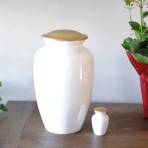 White Enamel Cremation Urn Metal <b>Memorial</b> Urn Casted <b>Grave</b> Burial Vessel Adult Use Custom Design - Product Image 4