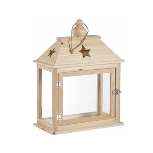 Portavelas de Madera con Ventanas de Vidrio Transparente y Asa de Cuerda, Decoración Rústica Vintage para el Hogar - Product Image 5