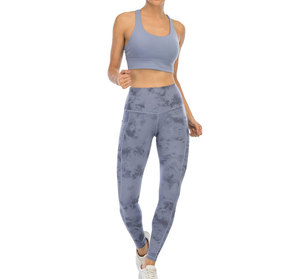 High Waist Tie Dye Leggings With Pockets Full Length Stretch Knitted Women's Sporty Style All Seasons Wear - Product Image 5