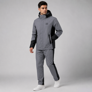 Unisex Gray Solid Lightweight Waterproof Hooded Tracksuit Set with Back <b>Zip</b> Pocket and Other Closure Sporty Style Summer Wear - Product Image 1