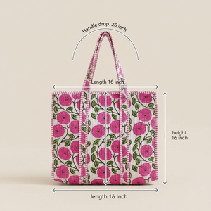 Custom Floral Quilted Cotton Tote <b>Bag</b> Eco Friendly Reusable Shopping Beach Carry <b>Bag</b> <b>Large</b> Capacity for Women - Product Image 5