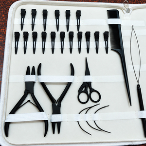 Kit complet d'outils pour extensions de cheveux en acier inoxydable avec pinces, micro-anneaux, perles, aiguille à enfiler, ciseaux, pinces, peigne, professionnel pour salon - Product Image 2