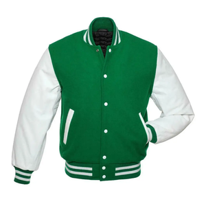 Blouson universitaire personnalisé en laine pour homme avec manches en cuir véritable, logos brodés, col à capuche tissé pour l'hiver - Noir uni - Product Image 3