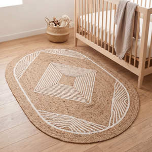 Grand tapis rectangulaire en jute tressé, écologique, adapté aux animaux domestiques, personnalisable, pour salon et chambre à coucher de style bohème - Product Image 2
