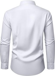 Chemise habillée blanche à manches longues pour homme, couleur unie, boutonnée, en popeline tissée, coupe classique, infroissable, 100 % coton, printemps - Product Image 2