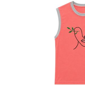 Débardeur sans manches en coton pour homme, motif brodé minimaliste, coloris corail et gris, style streetwear décontracté pour l'été - Product Image 2