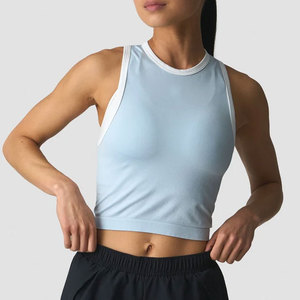 <b>Ladies</b> Athletic Sleeveless Muscle Gym Crop Length <b>Tank</b> <b>Top</b> Ribbed Material High Stretch Wholesale Training Breathable <b>Top</b> - Product Image 4