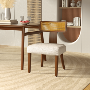 Set di 2 Sedie da Pranzo in Legno Massello e Rattan Stile Mid-Century Moderno con Schienale a Rete per Sala da Pranzo - Product Image 2