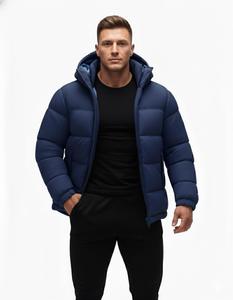 Blouson matelassé à capuche bleu marine pour homme, épais et chaud, style décontracté, avec fermeture éclair, idéal pour l'extérieur, vente en gros OEM - Product Image 1