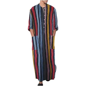เสื้อโทบผ้าลินินสำหรับผู้ชาย ป้องกันรอยยับ ทรงยาวคลุมเท้า คอกลม แขนยาว ทรงหลวม สไตล์ตะวันออกกลาง เรียบร้อย เหมาะสำหรับใส่ในชีวิตประจำวัน/ใส่ละหมาด - Product Image 3
