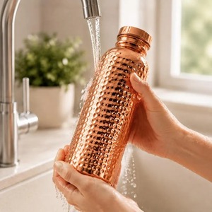 Pure Copper <b>Water</b> <b>Bottle</b> Leakproof Reusable Drinking <b>Bottle</b> For Home Office Travel Gym And Outdoor Use - Product Image 1