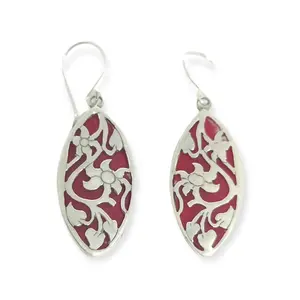 NY-ER134-Silver Carved Earrings With Coral Fashion Luxury Famous Designer Brands Jewelry High Quality