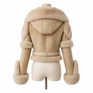 Chaqueta Bomber Casual para Mujer, Forrada de Piel Sintética Marrón, con Cinturón, Corta, para Invierno, con Ribete de Peluche, sin Mangas - Product Image 5
