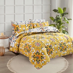 ชุดเครื่องนอนคีเซอเรีย ลายดอกไม้สีเหลือง ผ้าฝ้าย 100% T-150 ระบายอากาศได้ดี ใช้ได้ทุกฤดู สำหรับใช้ในบ้าน - Product Image 2