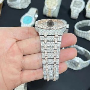 Splendide montre pour homme en moissanite, analogique, à quartz, avec cristal saphir, bracelet argenté 15 mm, fermoir papillon de luxe, mouvement ETA - Product Image 2