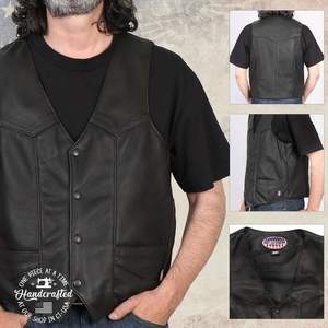 2025 Leather USA MADE <b>Men's</b> Classic Western Premium Rider <b>Vest</b> <b>Black</b> Leather Motorcycle & Auto Racing Wear - Product Image 2