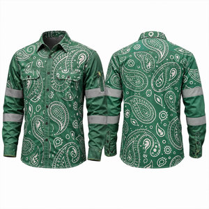 Camisa de Trabajo Unisex Verde Reflectante Antiestática Impermeable de Talla Grande con Estampado Paisley de Manga Larga, Uniforme de Alta Visibilidad - Product Image 1