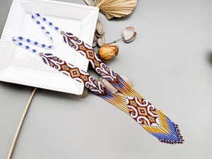 TRENDING Handmade DESIGN Boho hippie necklace, ethnic beaded jewelry , Long Gerdan, cream blue orange necklace for wedding, gift - Product Image 1