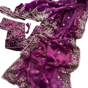 Pure Soft Fandy <b>Satin</b> Silk Saree with Amazing Embroidery and Multi Borders Stitched <b>Blouse</b> for Wedding and Party - Product Image 2