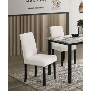 Set da Pranzo 5 Pezzi in Tessuto di Lana Bianca, Tavolo con Piano in Finto Marmo, 4 Sedie Imbottite con Coprisedie, Cuscini per Sala da Pranzo - Product Image 6