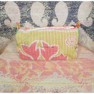 100% Pure Cotton Kantha Fabric Tassel Pattern Zipper Closure Eco-Friendly Durable Large Makeup Bag Pouch Set Soft Handle - Product Image 2