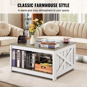 Tavolino da Caffè Moderno 80 cm in Stile Rustico con Vano Portaoggetti Aperto, Tavolo da Cocktail in Legno per Soggiorno - Product Image 3