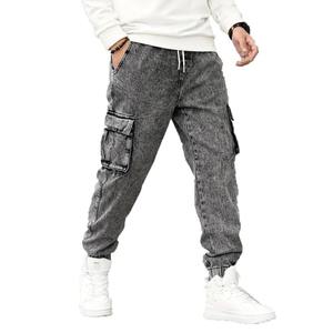 Joggers en jean de style vintage haut de gamme pour hommes, coupe droite, en coton mélangé, pour le sport et le streetwear - Product Image 1
