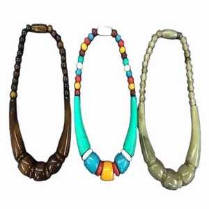 Collier en résine fait main avec perles colorées et pendentifs en forme de corne, bijoux d'art populaire pour femmes - Product Image 2