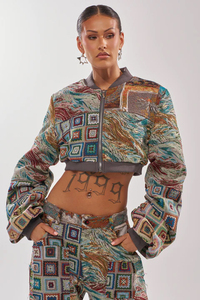 Chaqueta Bomber con Estampado de Patchwork, Cierre de Cremallera, Cuello Camisero, Estilo Urbano, Unisex, para Otoño - Product Image 5