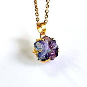 Colgante de flor de fluorita natural tallada, collar de piedras preciosas, colgante de flor de fluorita natural para mujer, para la elaboración de joyas. - Product Image 2