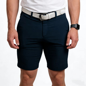 Shorts décontractés respirants en tricot blanc uni pour homme, avec fermeture boutonnée, et T-shirt à manches courtes col rond pour le golf - Product Image 1